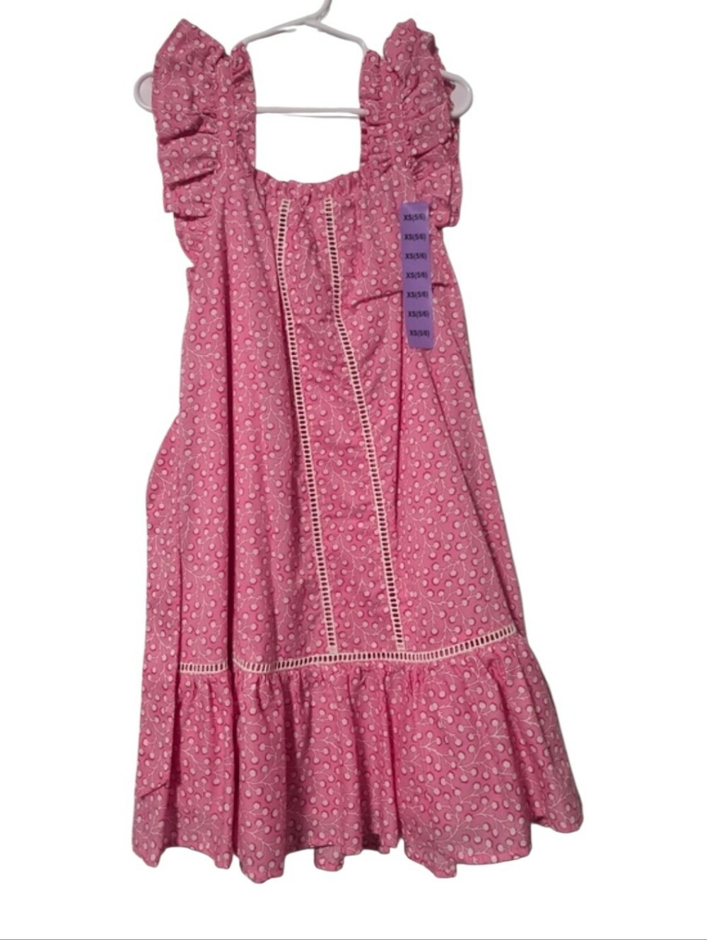 French Connection Girls' 5/6 Pink Ruffle-Trimmed Cotton Sundress for Girls - NWT